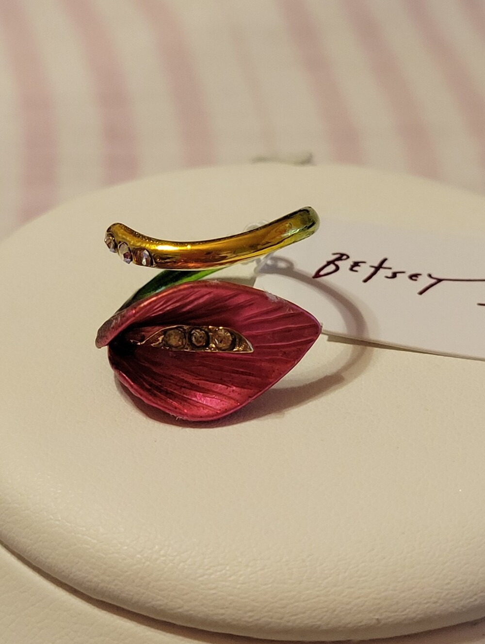 Betsey Johnson Fuchsia Calla Lily Ring with Gold-Tone Stem